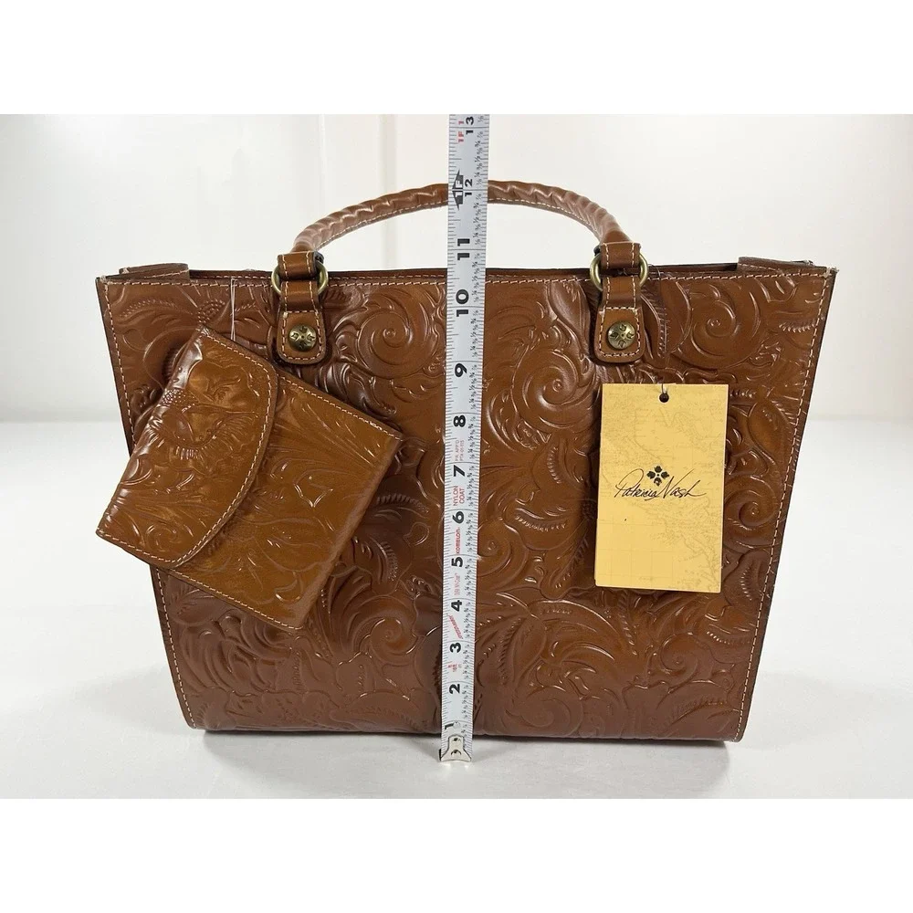 Patricia Nash Zancona Tote Reiti Wallet Bundle New Tooled Brown Leather Handbag